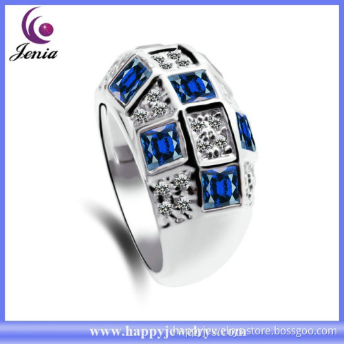 Fashion finger ring blue crystal high quality 18k white gold plated wedding ring ( YWR2014794-1)